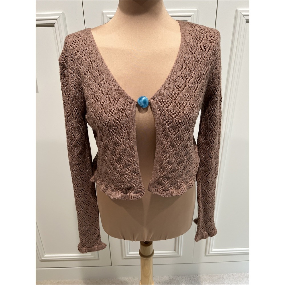 Sincerely Jules Brown Pointelle Crop Sweater Festival Boho Fairy Open Knit